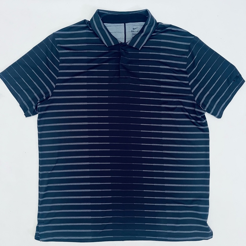 Nike Dri Fit Tiger Woods Black Striped Golf Polo Sz XL